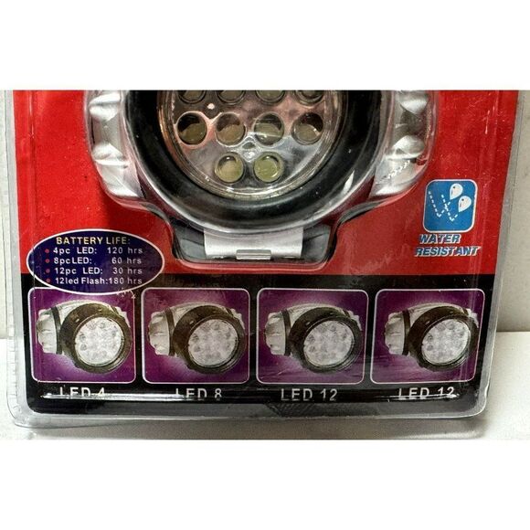 12 LED Headlamp Headlight High Intensity Adjustable Headstrap Water Resistant - Picture 3 of 3
